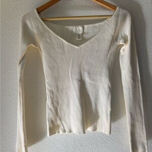 Off the shoulder ribbed long sleeve